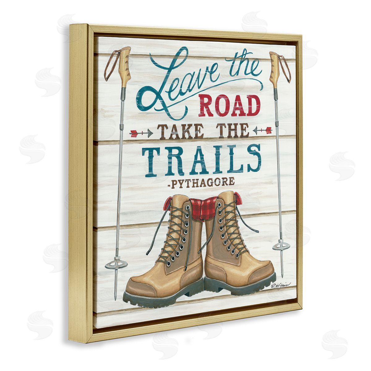 Leave Road Take the Trails Gold Floating Frame Canvas Wall Art, Home Decor by Deb Strain