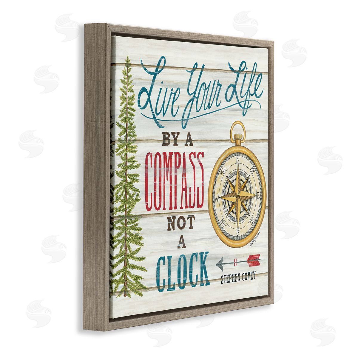Live Life by a Compass Brown Floating Frame Canvas Wall Art, Home Decor by Deb Strain