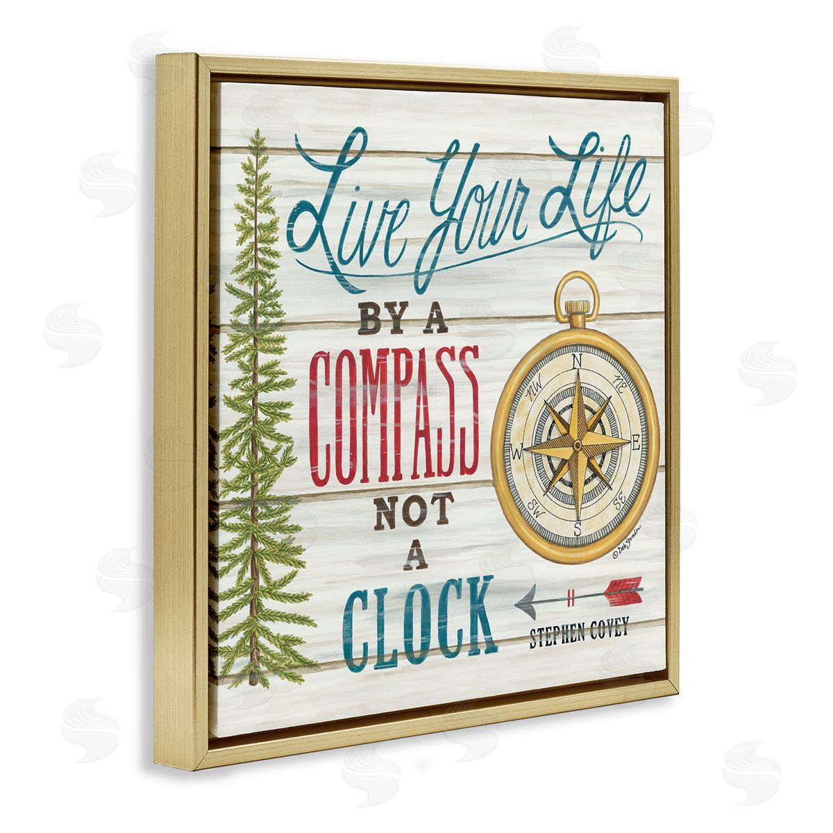 Live Life by a Compass Gold Floating Frame Canvas Wall Art, Home Decor by Deb Strain