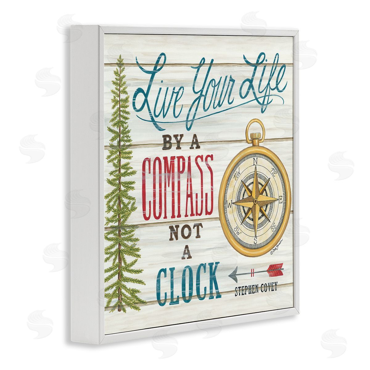 Live Life by a Compass White Frame Print Wall Art, Home Decor by Deb Strain