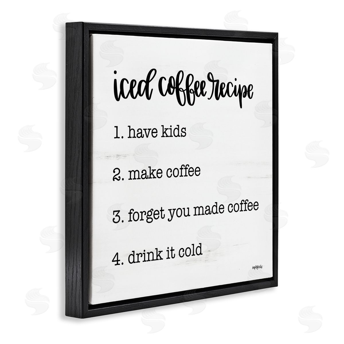 Funny Iced Coffee Recipe Black Floating Frame Canvas Wall Art, Home Decor by Imperfect Dust
