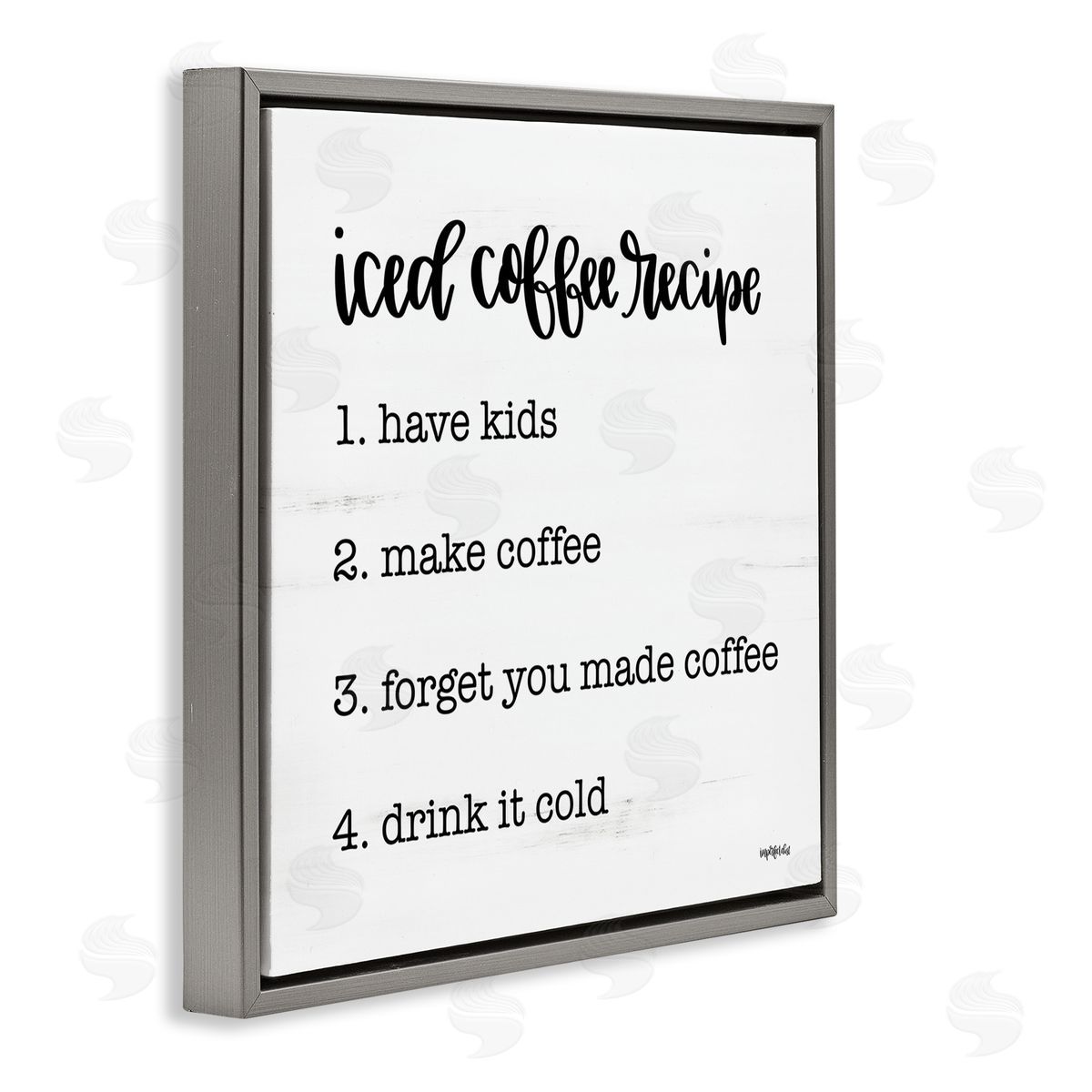 Funny Iced Coffee Recipe Grey Floating Frame Canvas Wall Art, Home Decor by Imperfect Dust