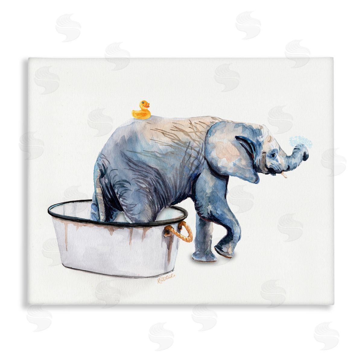 Elephant & Rubber Duck Bath Canvas Wall Art, Home Decor by Jennifer Redstreake