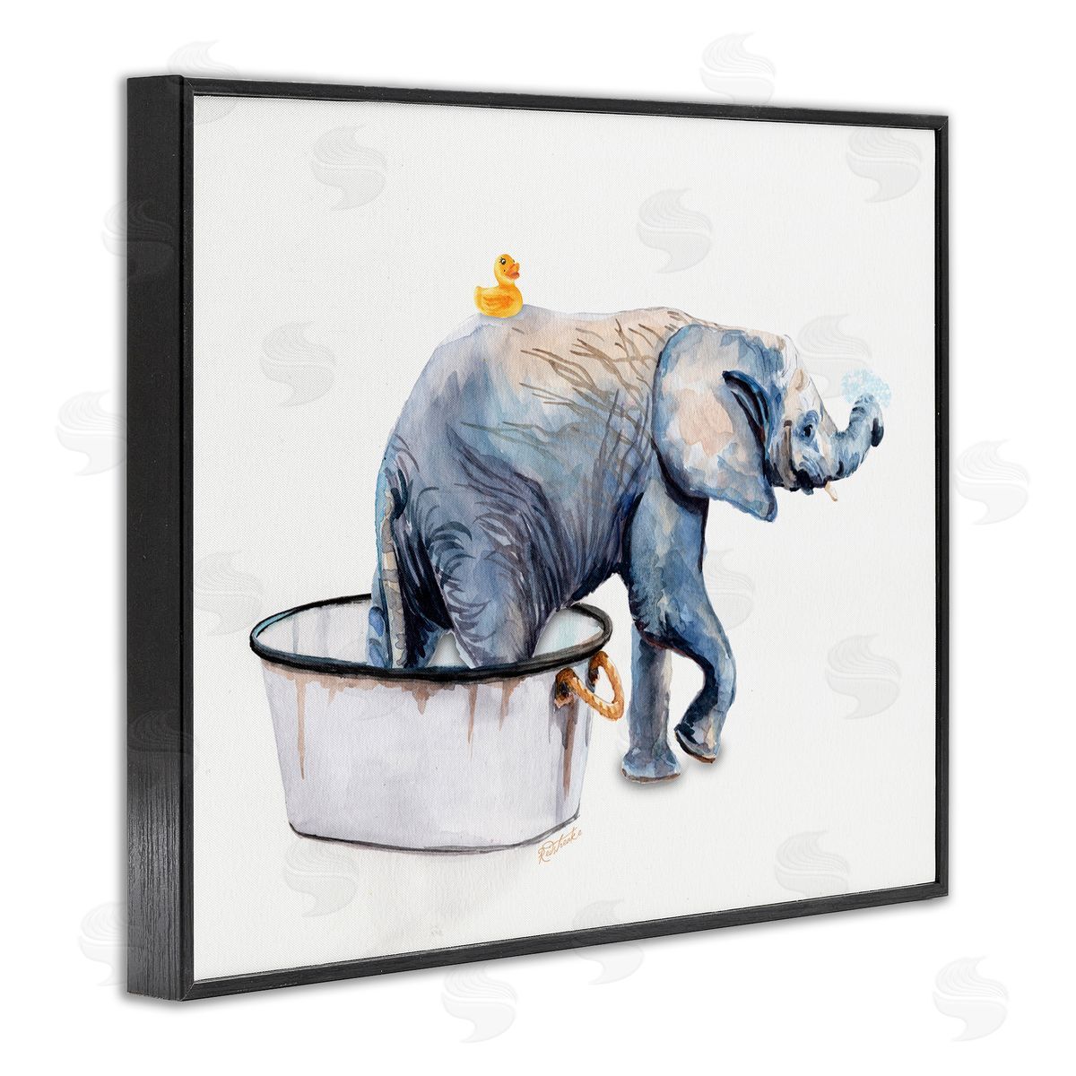 Elephant & Rubber Duck Bath Black Frame Print Wall Art, Home Decor by Jennifer Redstreake
