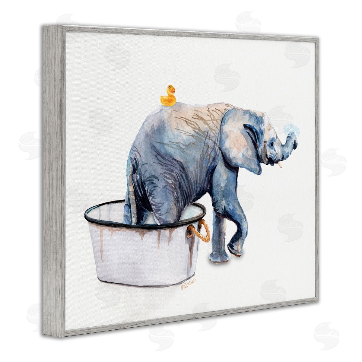 Elephant & Rubber Duck Bath Grey Frame Print Wall Art, Home Decor by Jennifer Redstreake