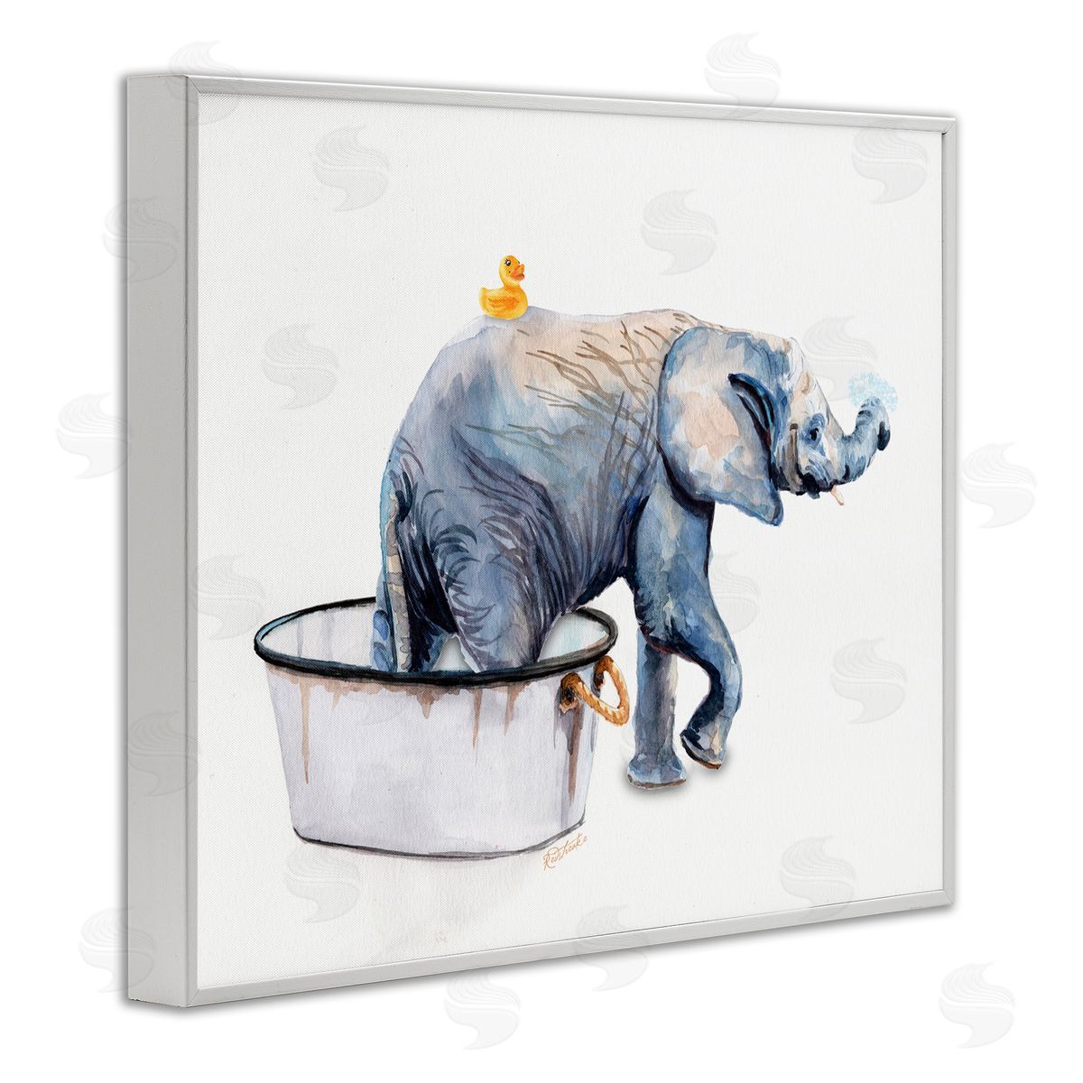 Elephant & Rubber Duck Bath White Frame Print Wall Art, Home Decor by Jennifer Redstreake