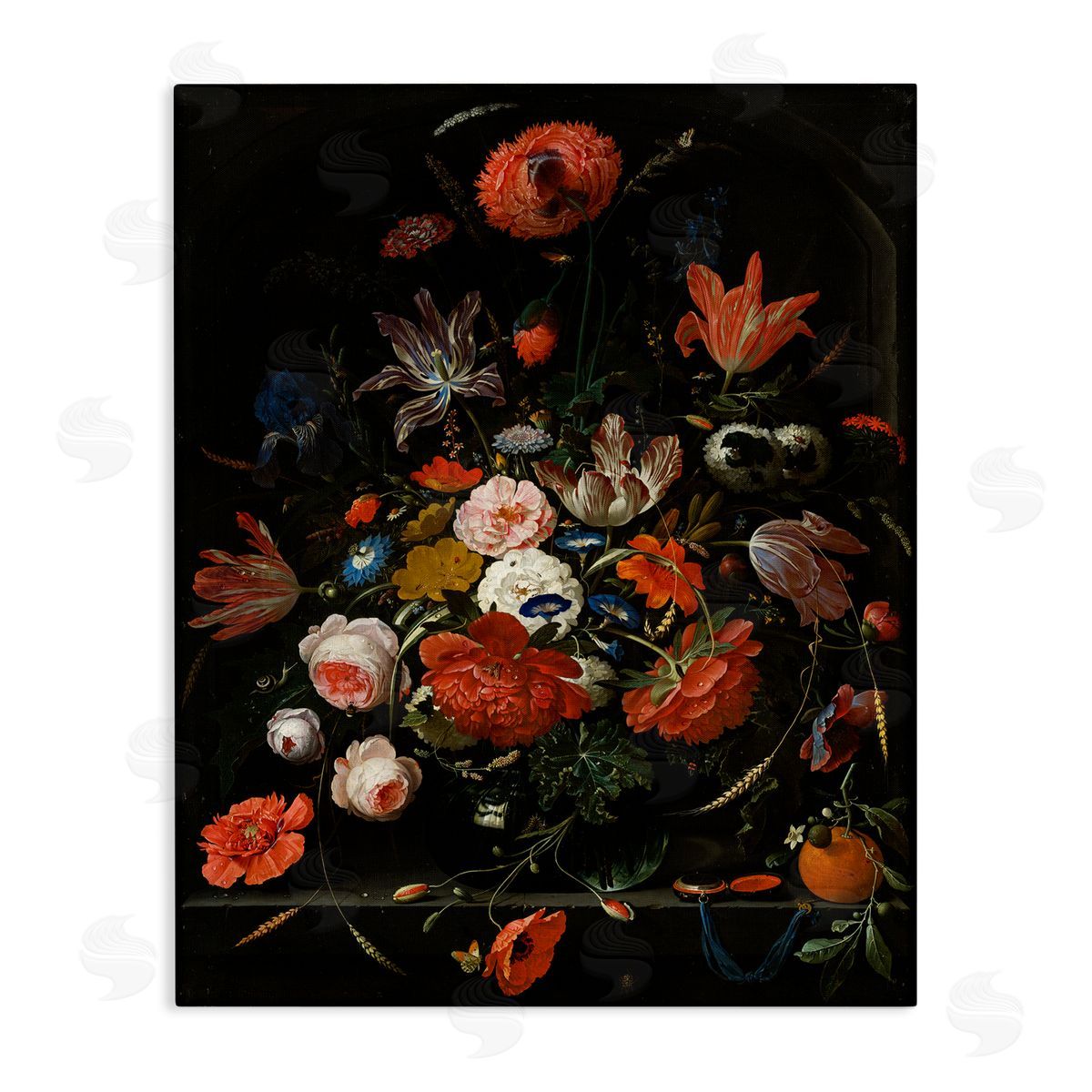 Flowers in a Glass Vase Canvas Wall Art, Home Decor by Abraham Mignon