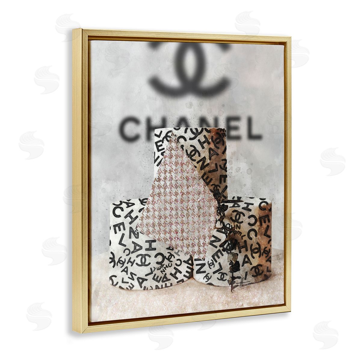 Fashion Toilet Paper Design Gold Floating Frame Canvas Wall Art, Home Decor by Ziwei Li