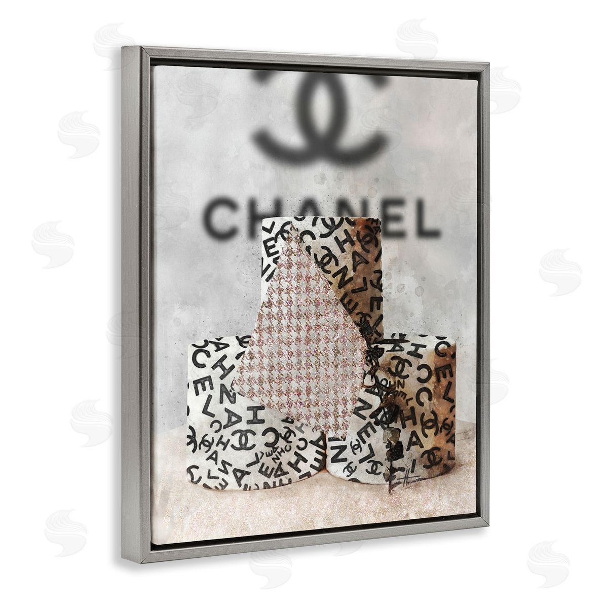 Fashion Toilet Paper Design Grey Floating Frame Canvas Wall Art, Home Decor by Ziwei Li