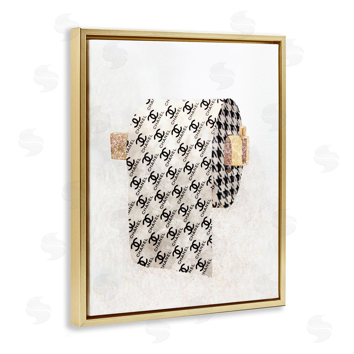 Glam Pattern Toilet Paper Gold Floating Frame Canvas Wall Art, Home Decor by Ziwei Li
