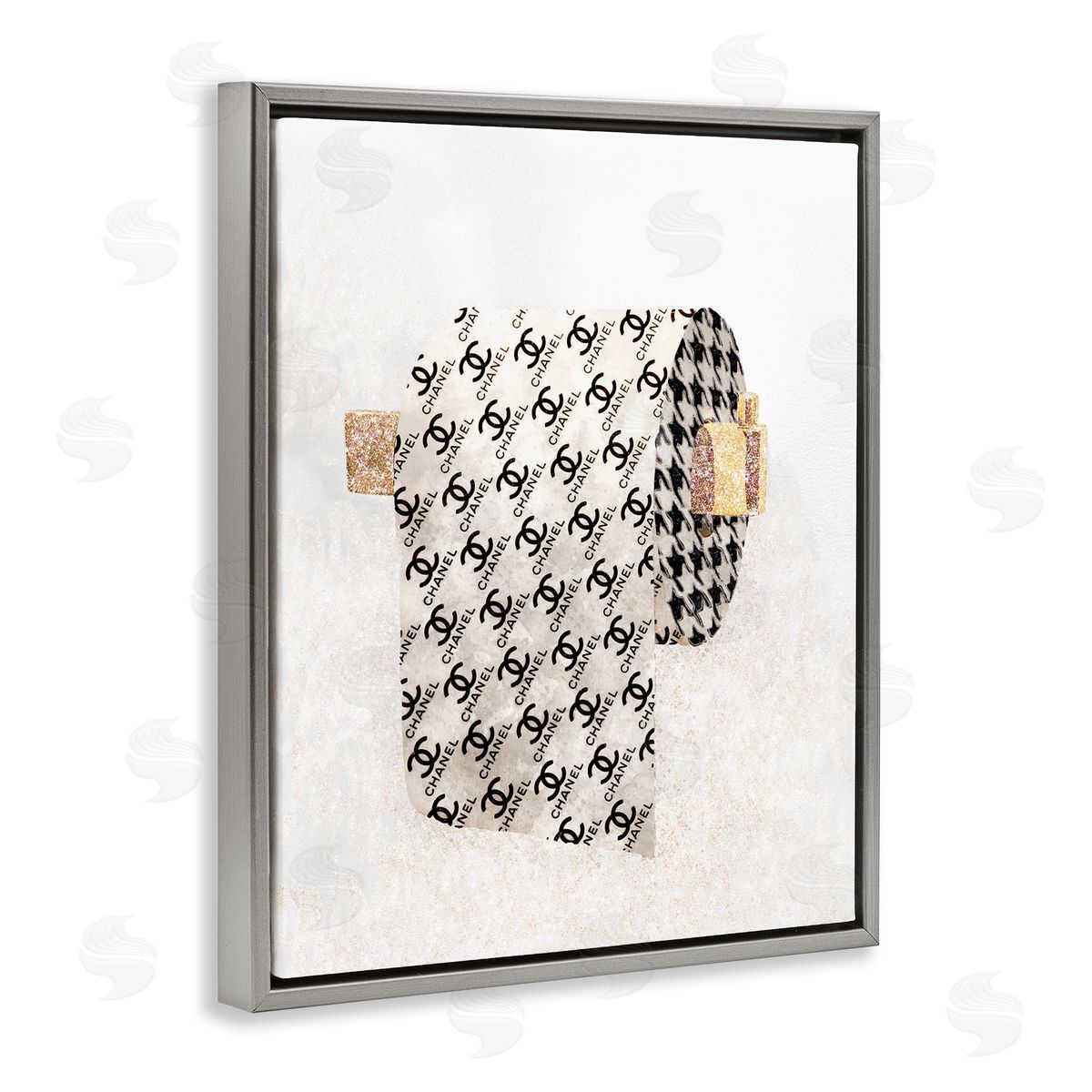Glam Pattern Toilet Paper Grey Floating Frame Canvas Wall Art, Home Decor by Ziwei Li