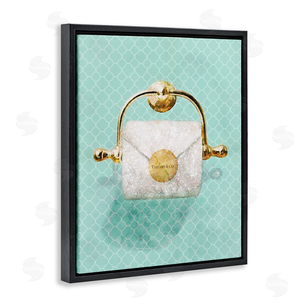 Fashion Toilet Paper Role Turquoise Black Floating Frame Canvas Wall Art, Home Decor by Ziwei Li