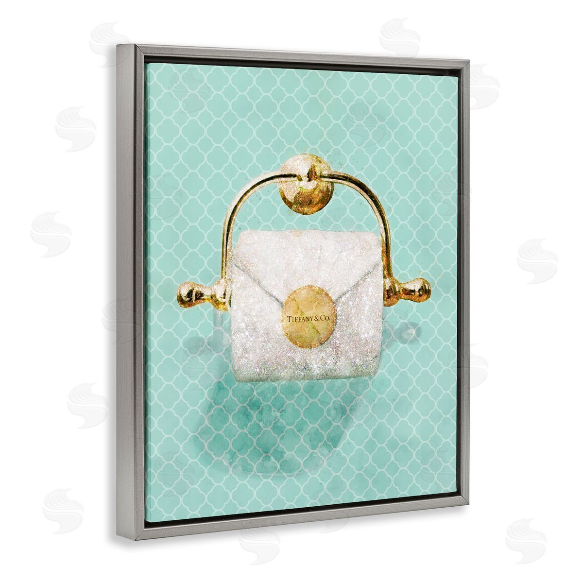 Fashion Toilet Paper Role Turquoise Grey Floating Frame Canvas Wall Art, Home Decor by Ziwei Li