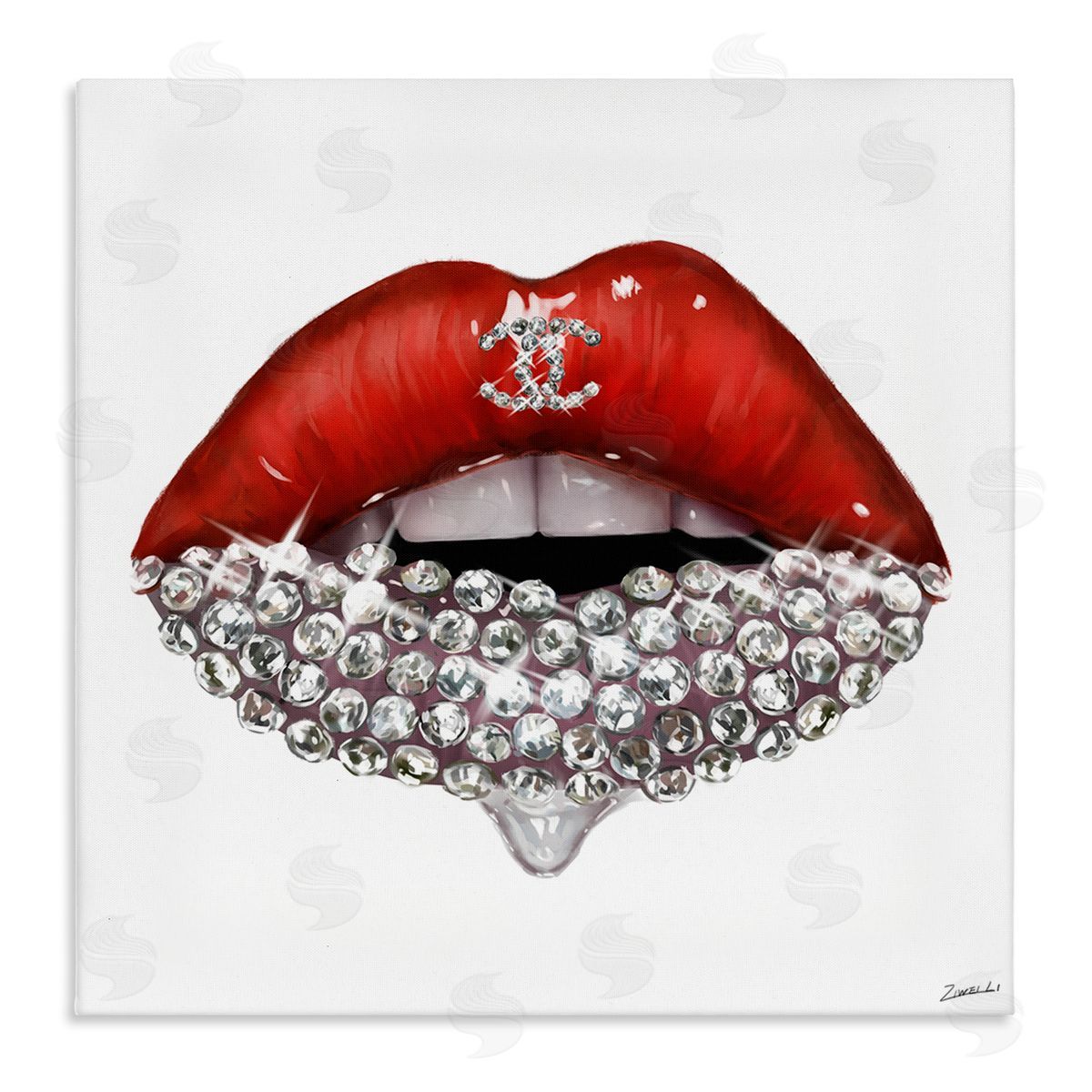Fashion Red Lip Gemstones Canvas Wall Art, Home Decor by Ziwei Li