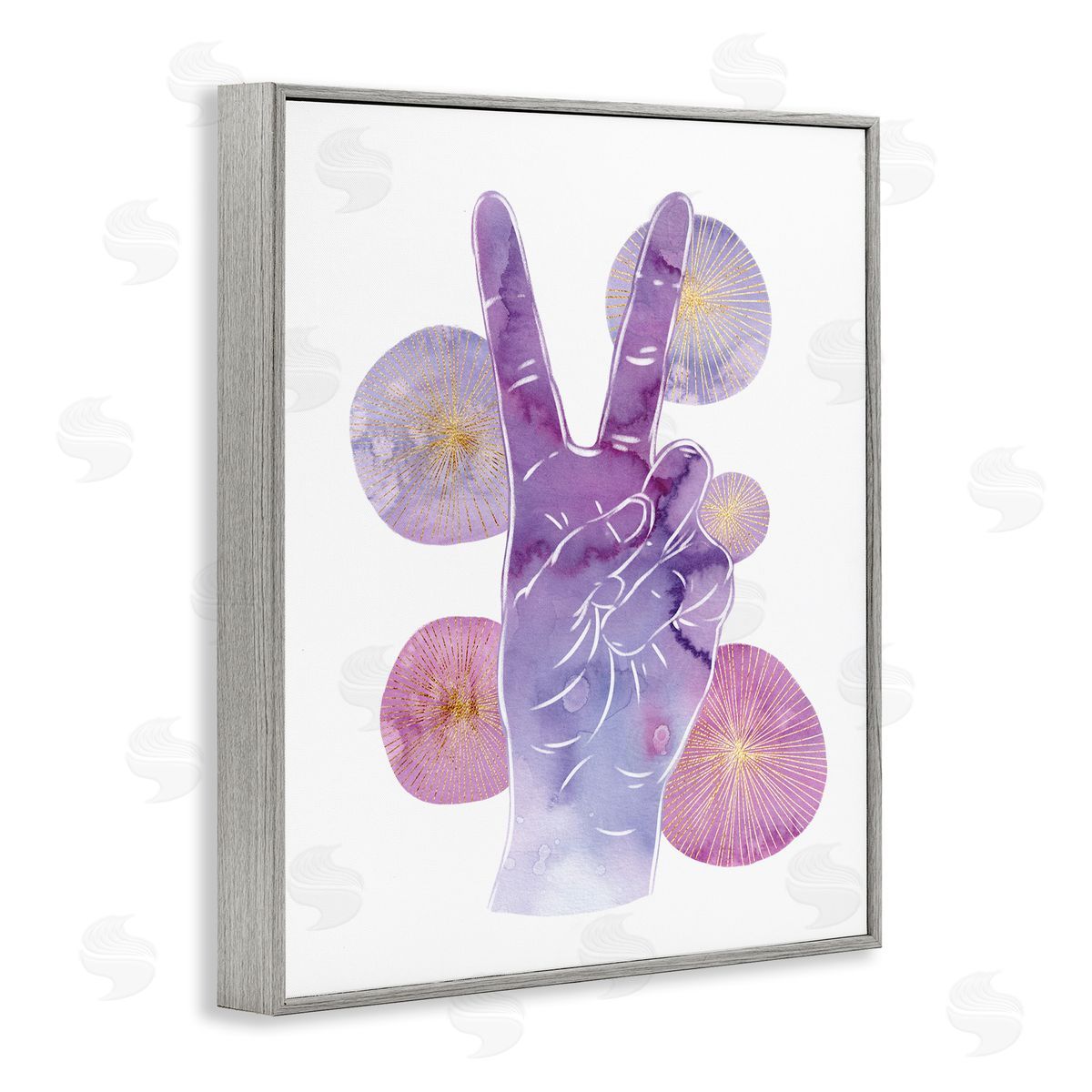 Purple Peace Hand Sign Grey Frame Print Wall Art, Home Decor by Ziwei Li