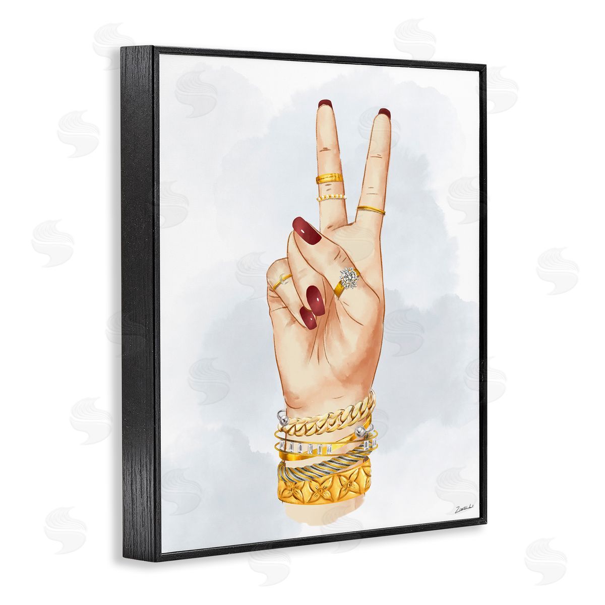 Fashion Peace Hand Sign Black Frame Print Wall Art, Home Decor by Ziwei Li