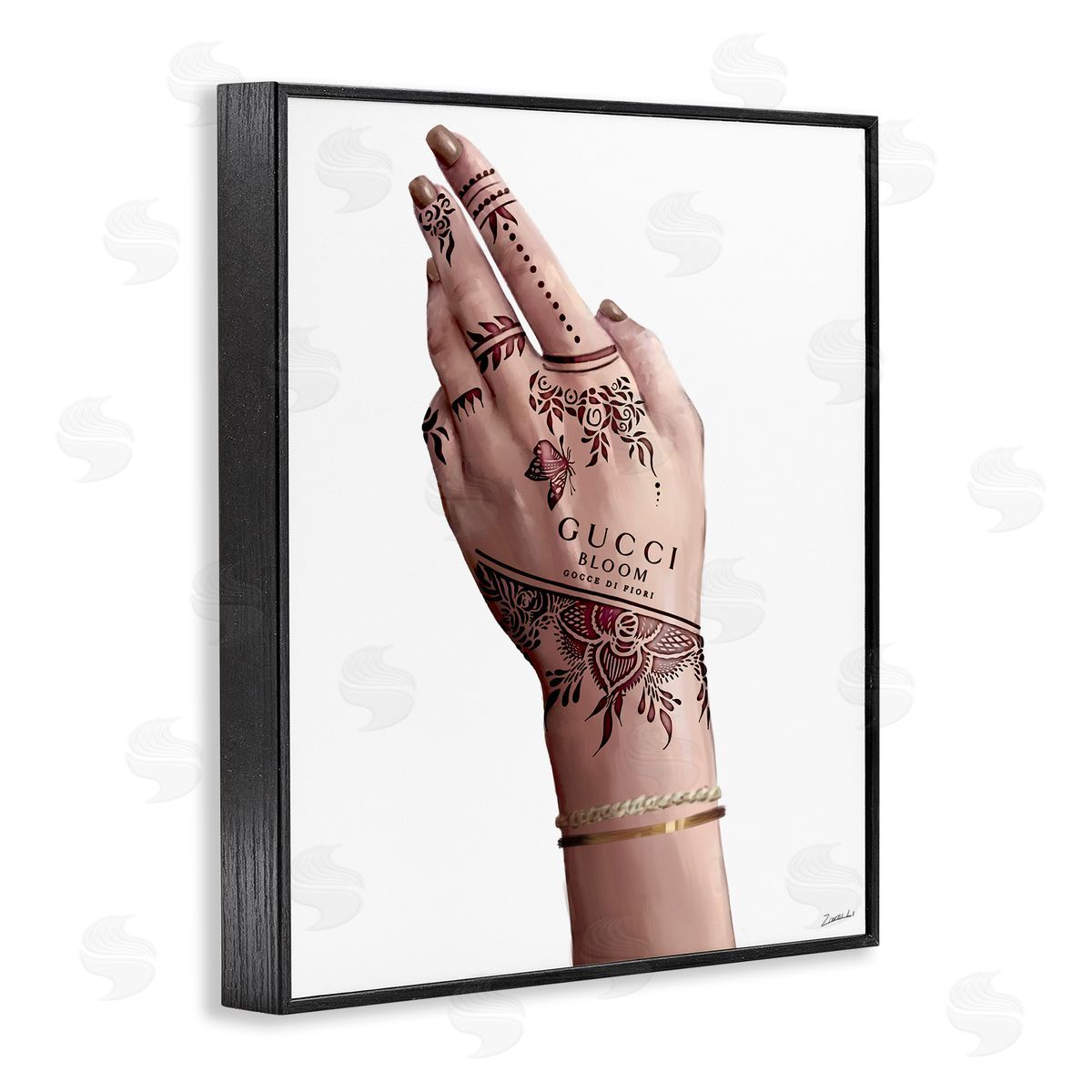 Fashion Henna Tattoo Hand Black Frame Print Wall Art, Home Decor by Ziwei Li