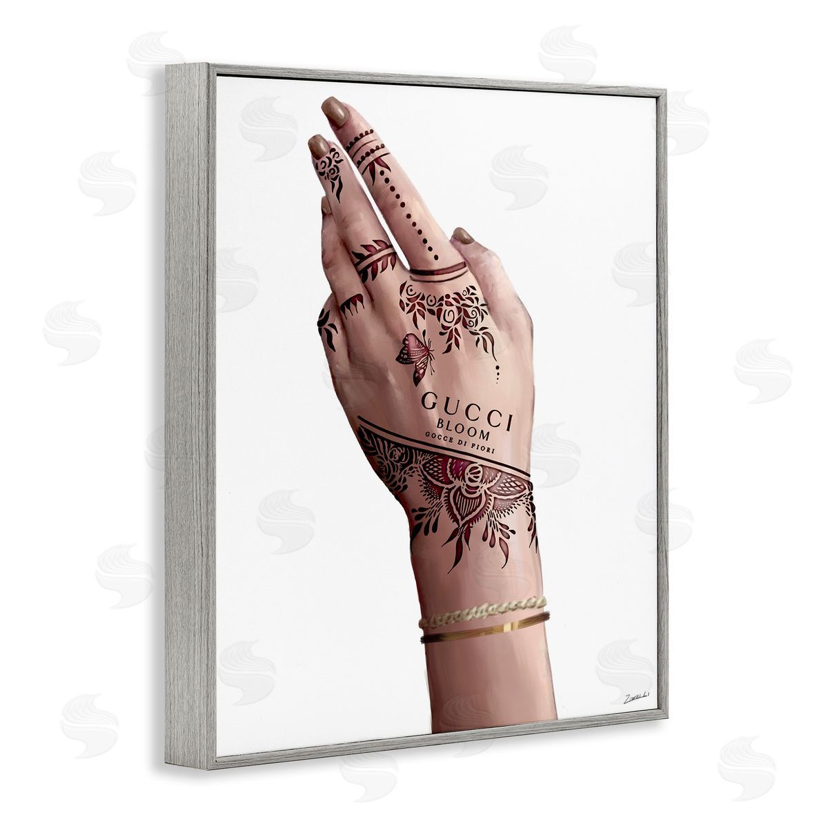 Fashion Henna Tattoo Hand Grey Frame Print Wall Art, Home Decor by Ziwei Li