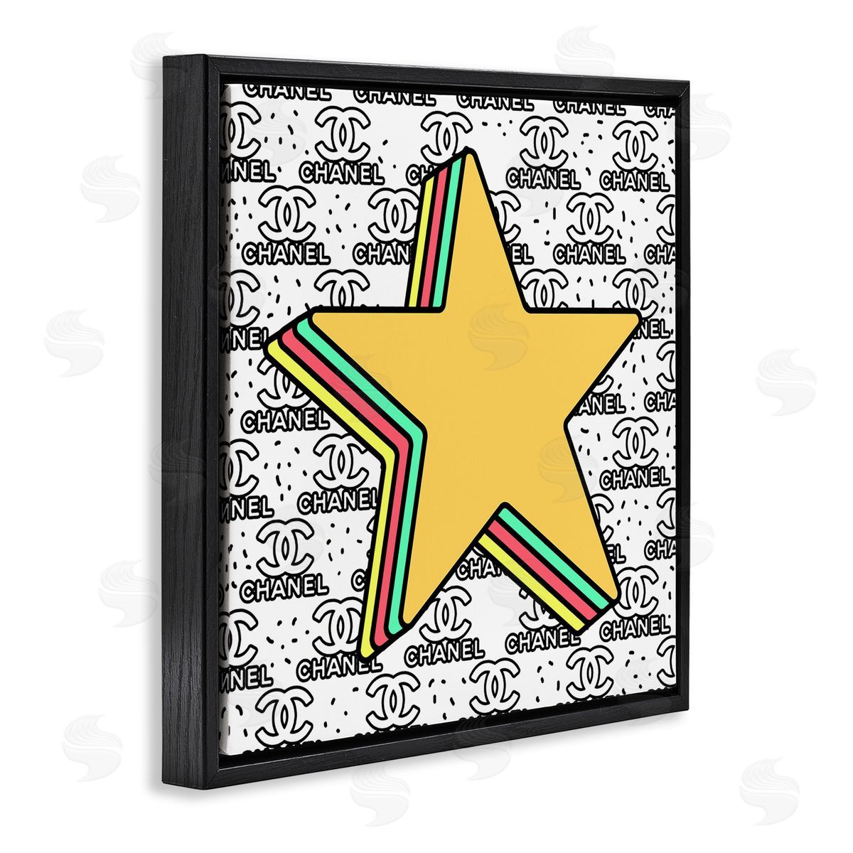 Star with Fashion Pattern Black Floating Frame Canvas Wall Art, Home Decor by Ziwei Li