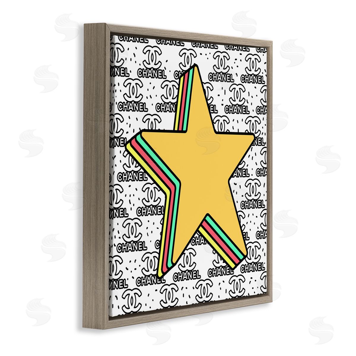 Star with Fashion Pattern Brown Floating Frame Canvas Wall Art, Home Decor by Ziwei Li