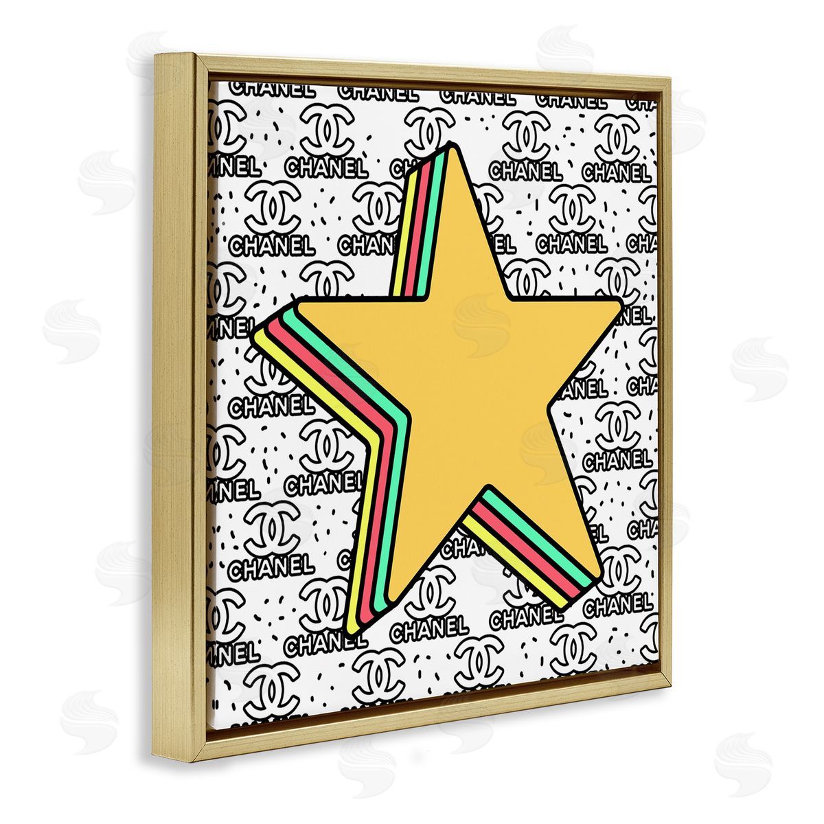 Star with Fashion Pattern Gold Floating Frame Canvas Wall Art, Home Decor by Ziwei Li