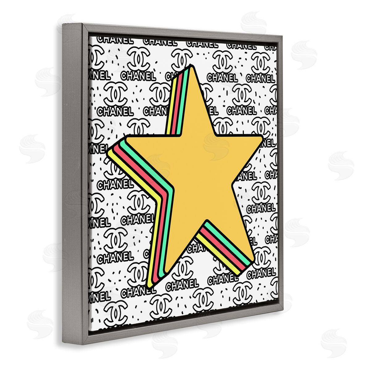 Star with Fashion Pattern Grey Floating Frame Canvas Wall Art, Home Decor by Ziwei Li