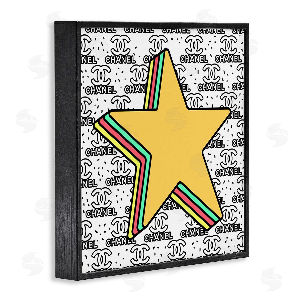 Star with Fashion Pattern Black Frame Print Wall Art, Home Decor by Ziwei Li