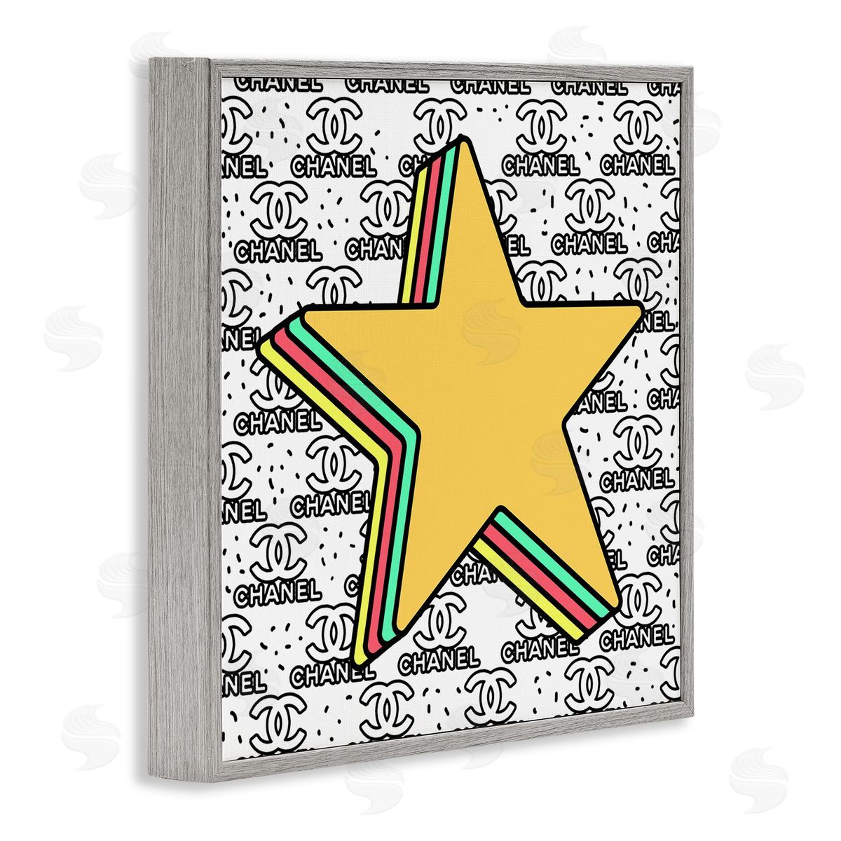 Star with Fashion Pattern Grey Frame Print Wall Art, Home Decor by Ziwei Li