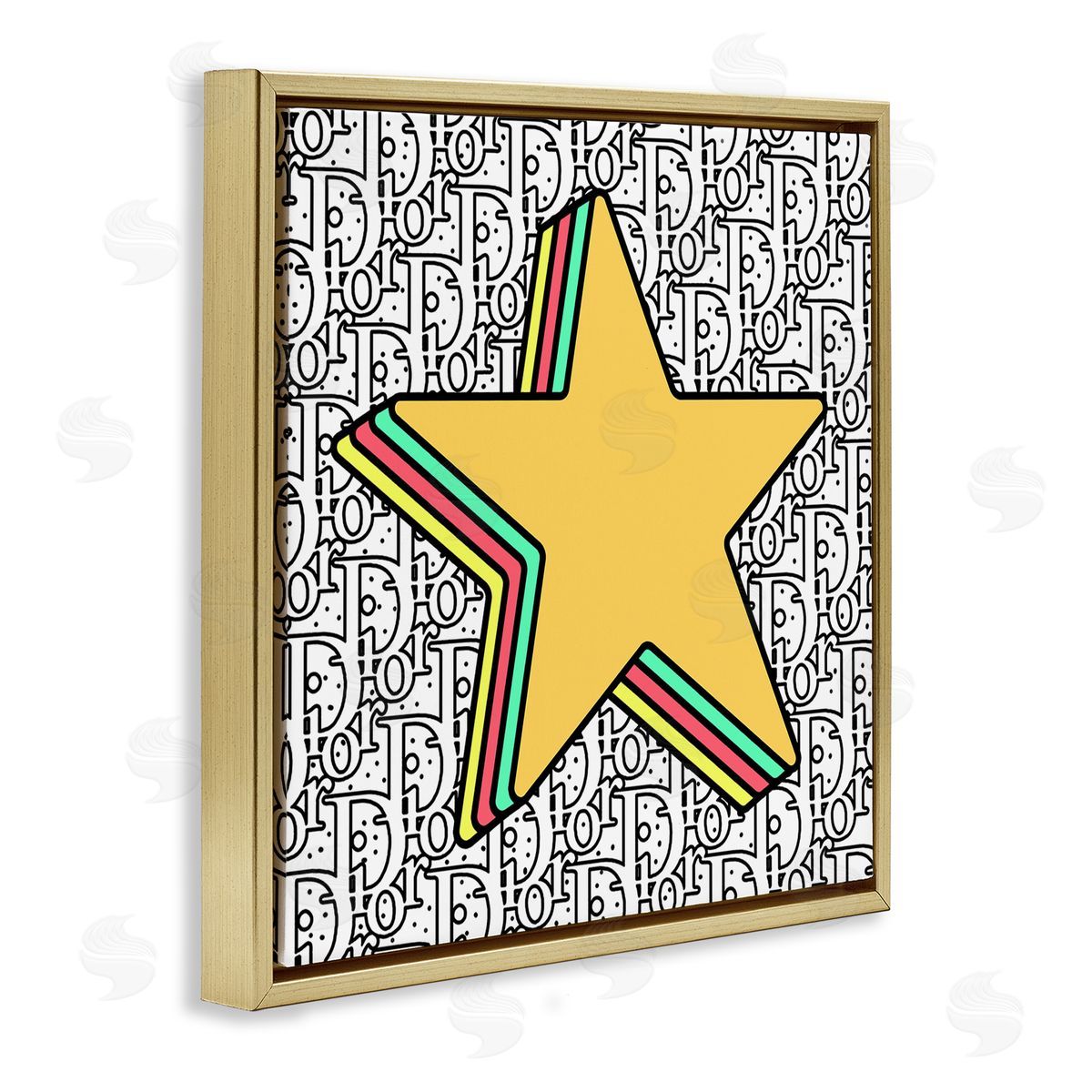 Star over Fashion Pattern Gold Floating Frame Canvas Wall Art, Home Decor by Ziwei Li