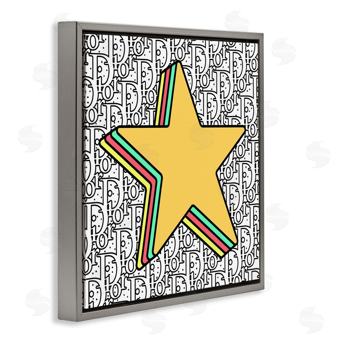Star over Fashion Pattern Grey Floating Frame Canvas Wall Art, Home Decor by Ziwei Li