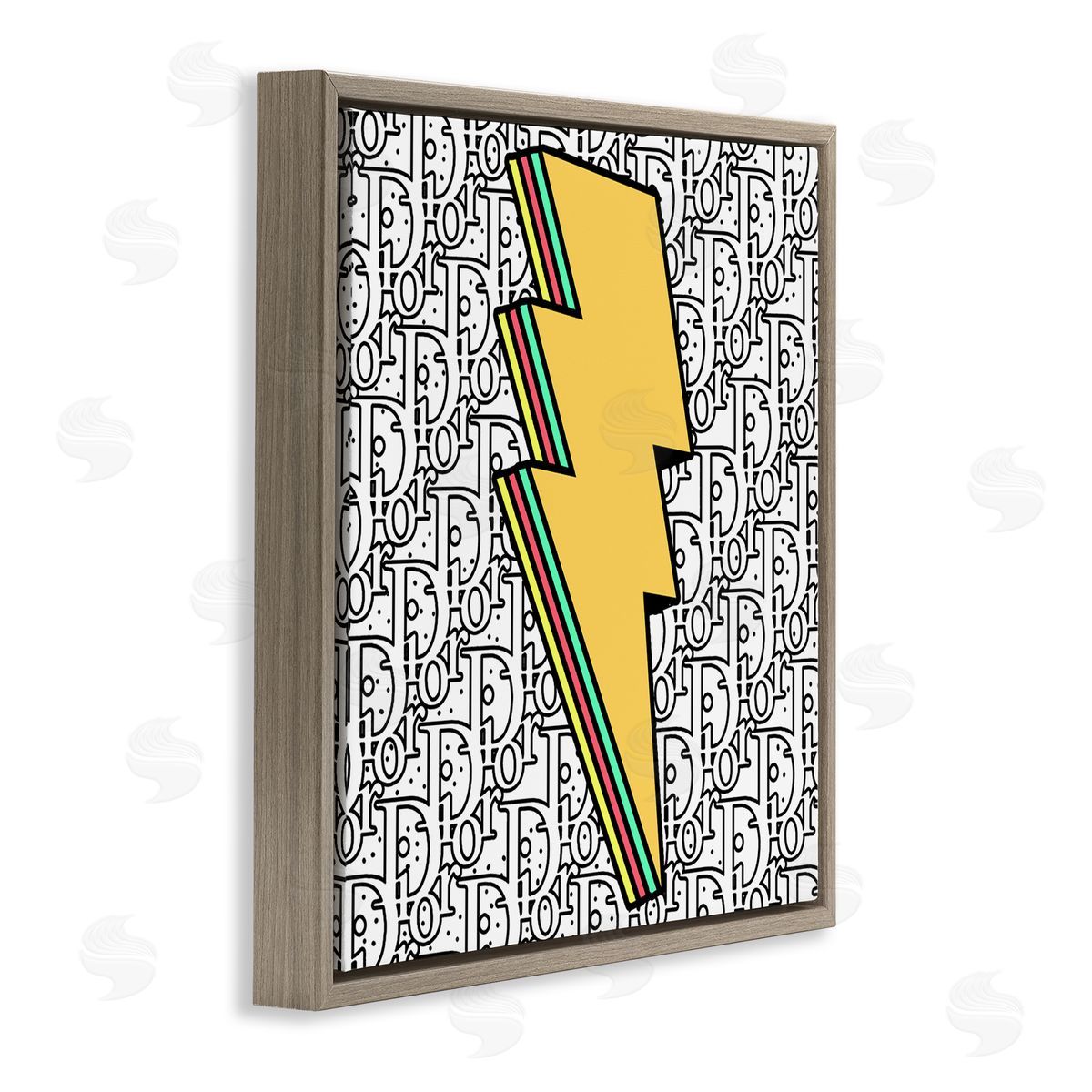 Lightning Bolt over Fashion Pattern Brown Floating Frame Canvas Wall Art, Home Decor by Ziwei Li