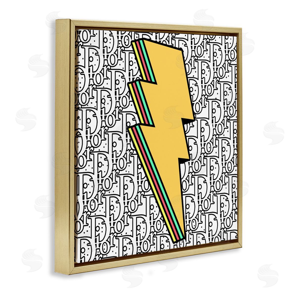 Lightning Bolt over Fashion Pattern Gold Floating Frame Canvas Wall Art, Home Decor by Ziwei Li