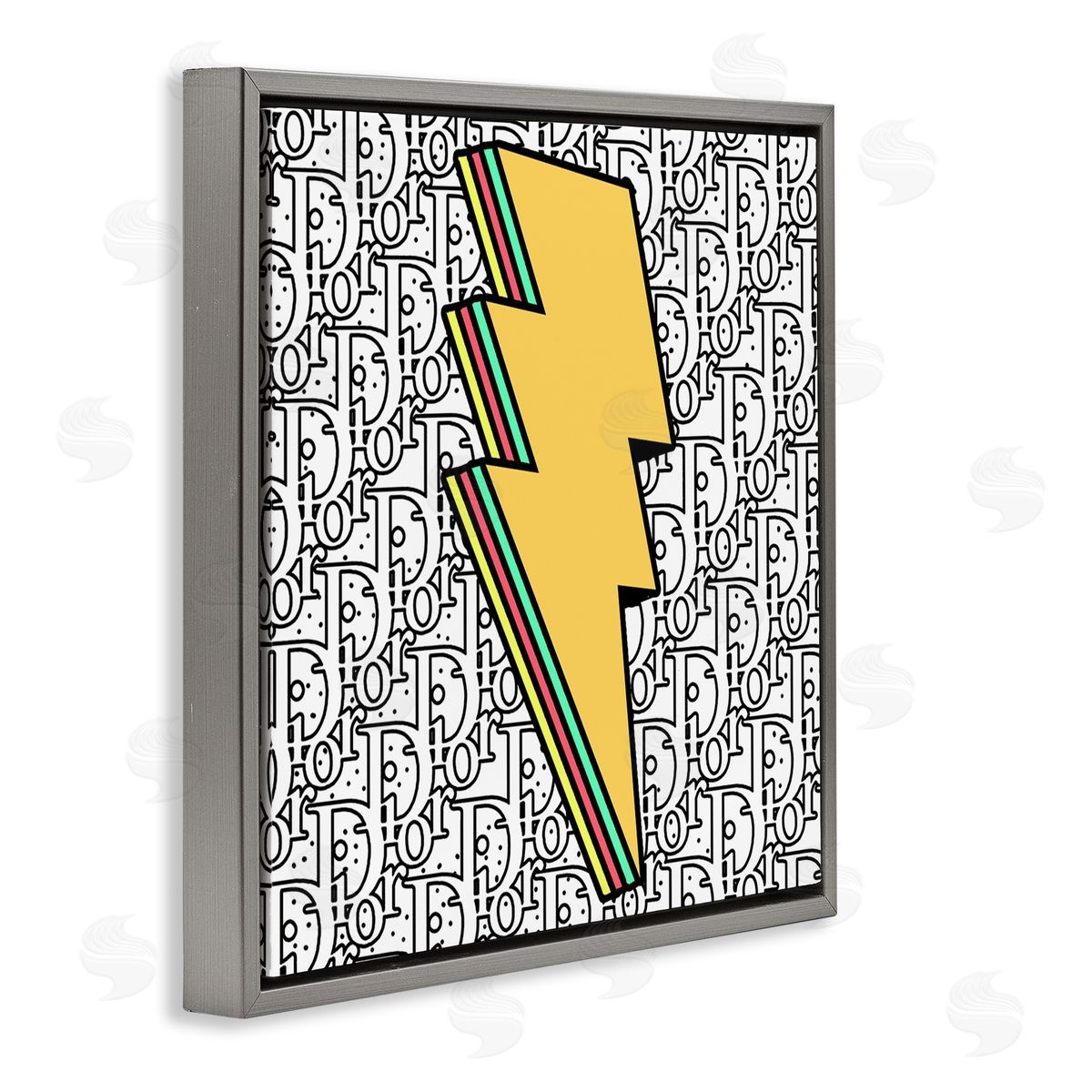Lightning Bolt over Fashion Pattern Grey Floating Frame Canvas Wall Art, Home Decor by Ziwei Li