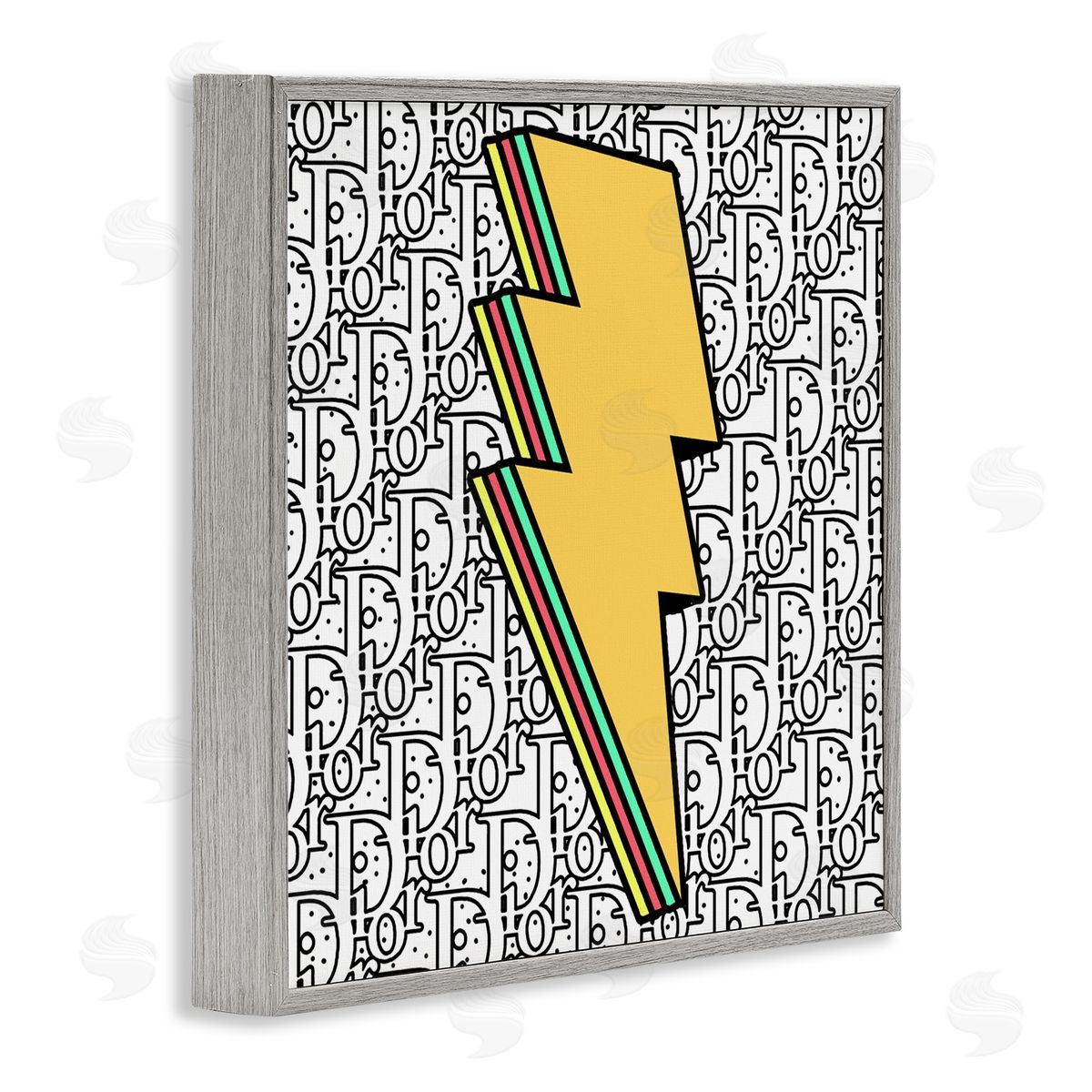 Lightning Bolt over Fashion Pattern Grey Frame Print Wall Art, Home Decor by Ziwei Li