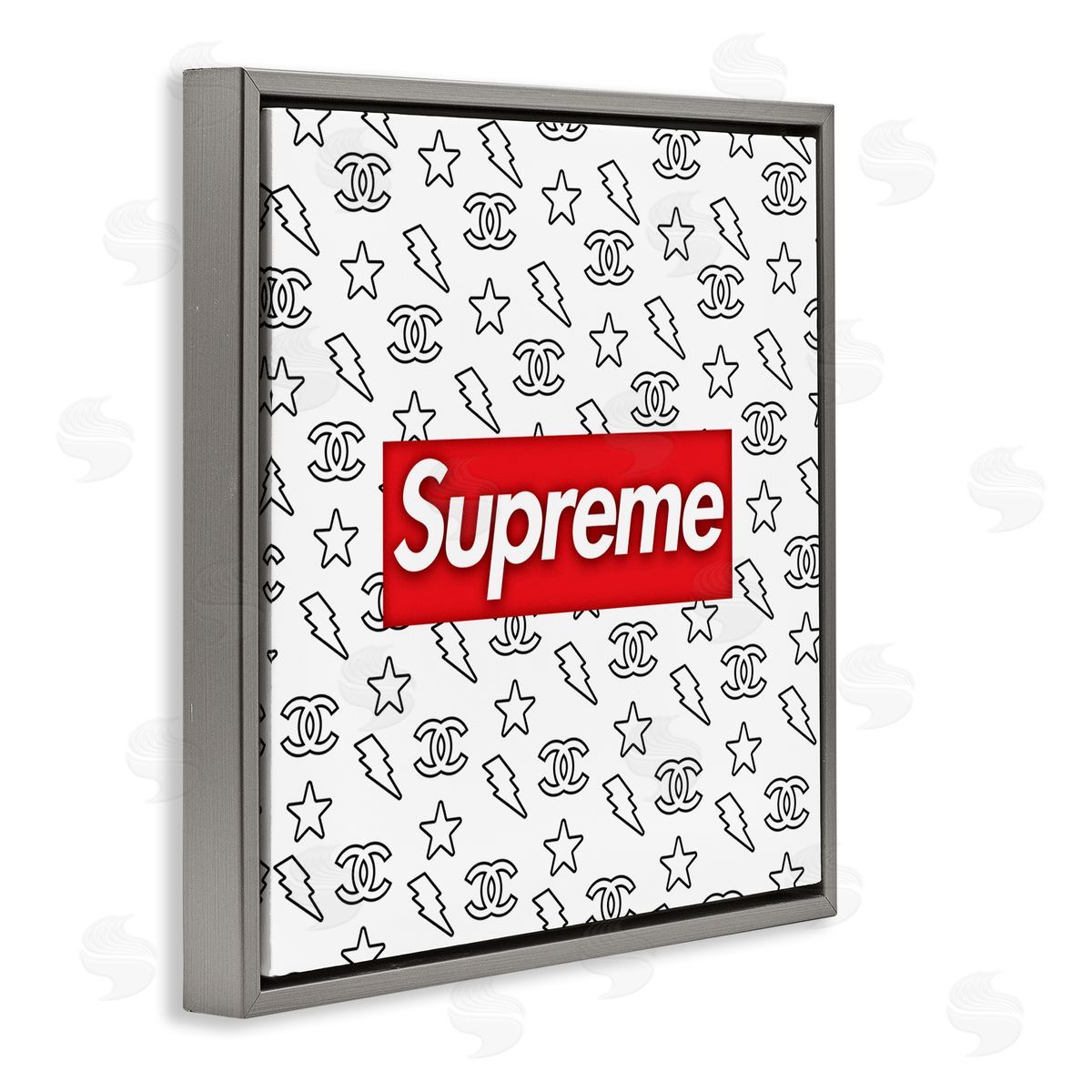 Fashion Pop Phrase over Pattern Grey Floating Frame Canvas Wall Art, Home Decor by Ziwei Li