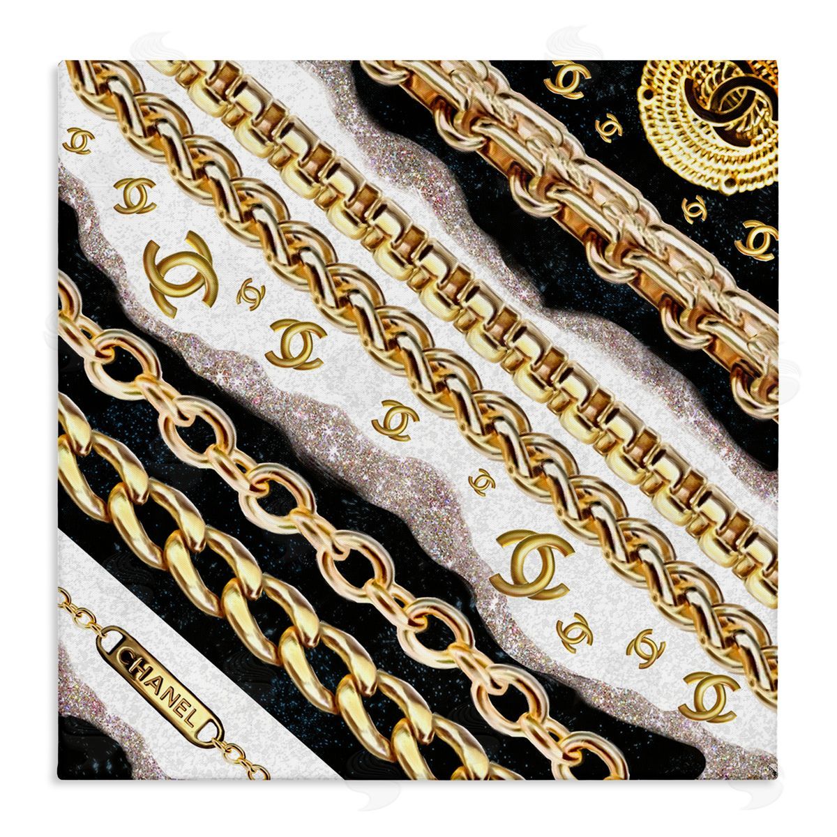 Fashion Chains and Glam Pattern Canvas Wall Art, Home Decor by Ziwei Li