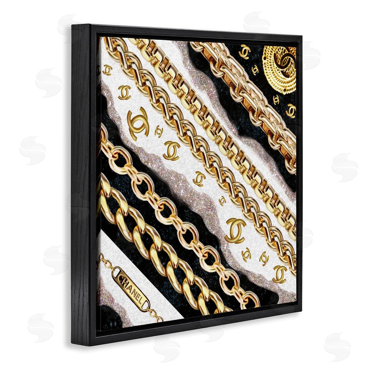 Fashion Chains and Glam Pattern Black Floating Frame Canvas Wall Art, Home Decor by Ziwei Li