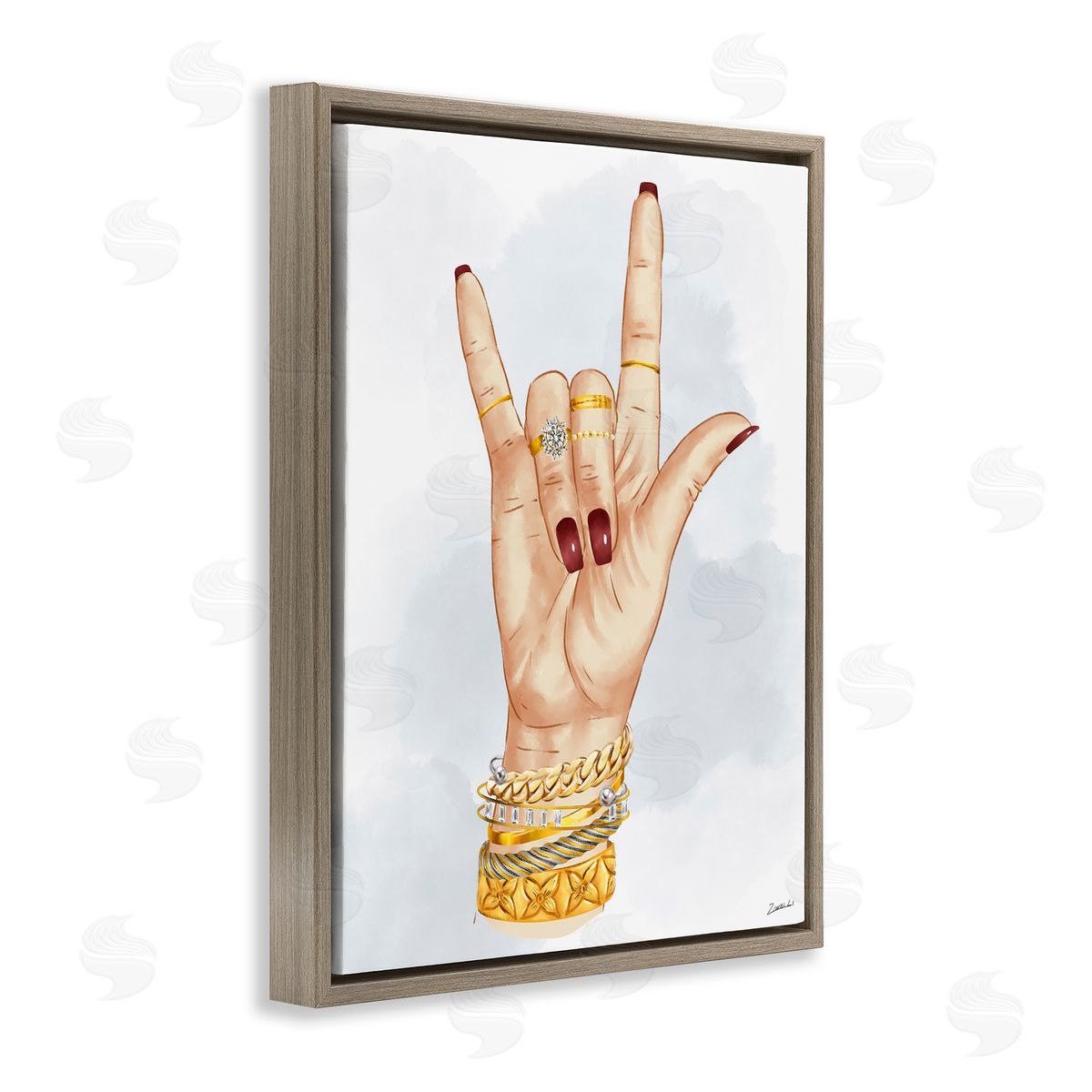 I Love You Hand Sign Brown Floating Frame Canvas Wall Art, Home Decor by Ziwei Li