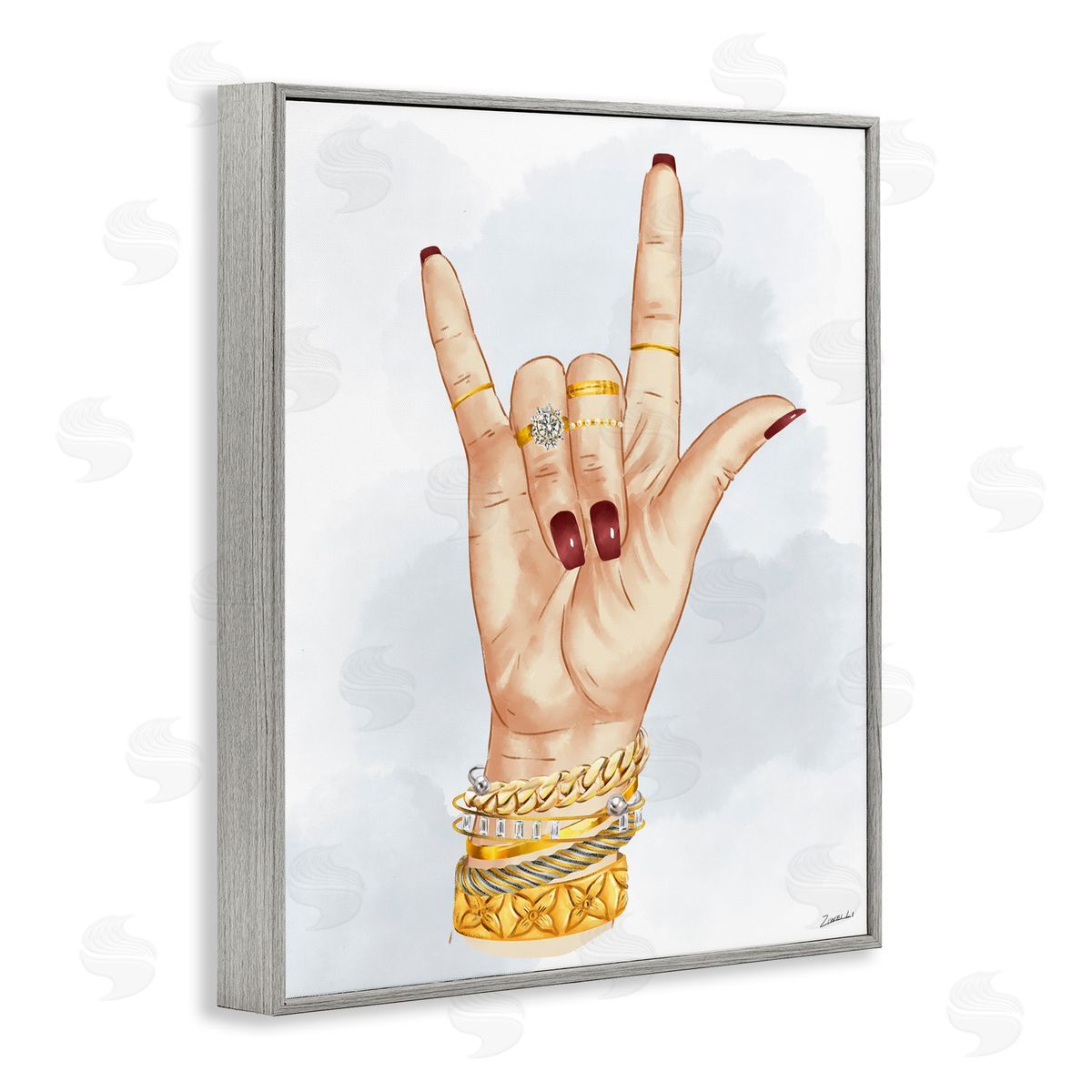 I Love You Hand Sign Grey Frame Print Wall Art, Home Decor by Ziwei Li