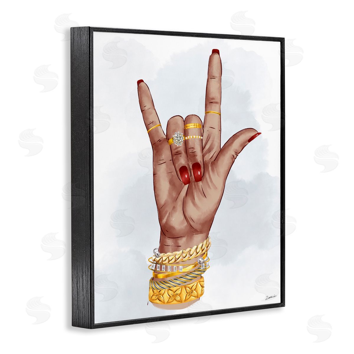I Love You Hand Pose Black Frame Print Wall Art, Home Decor by Ziwei Li