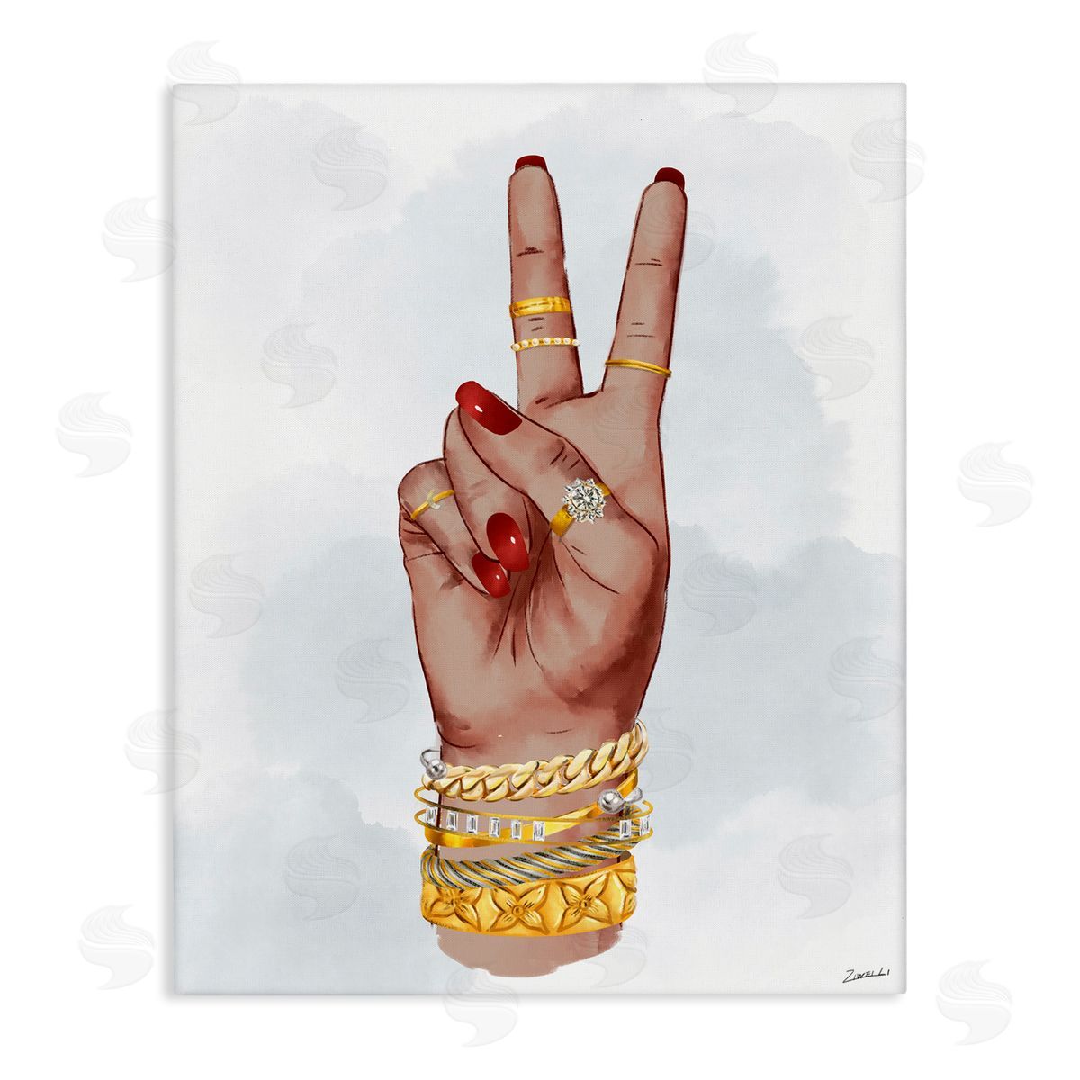 Glam Peace Hand Sign Canvas Wall Art, Home Decor by Ziwei Li