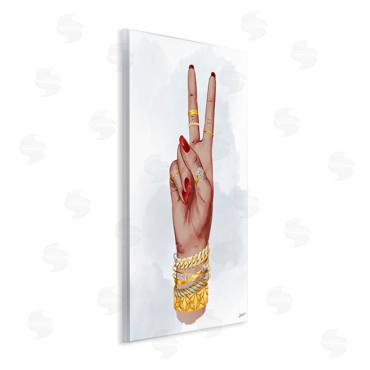 Glam Peace Hand Sign Wood Plaque Wall Art, Home Decor by Ziwei Li
