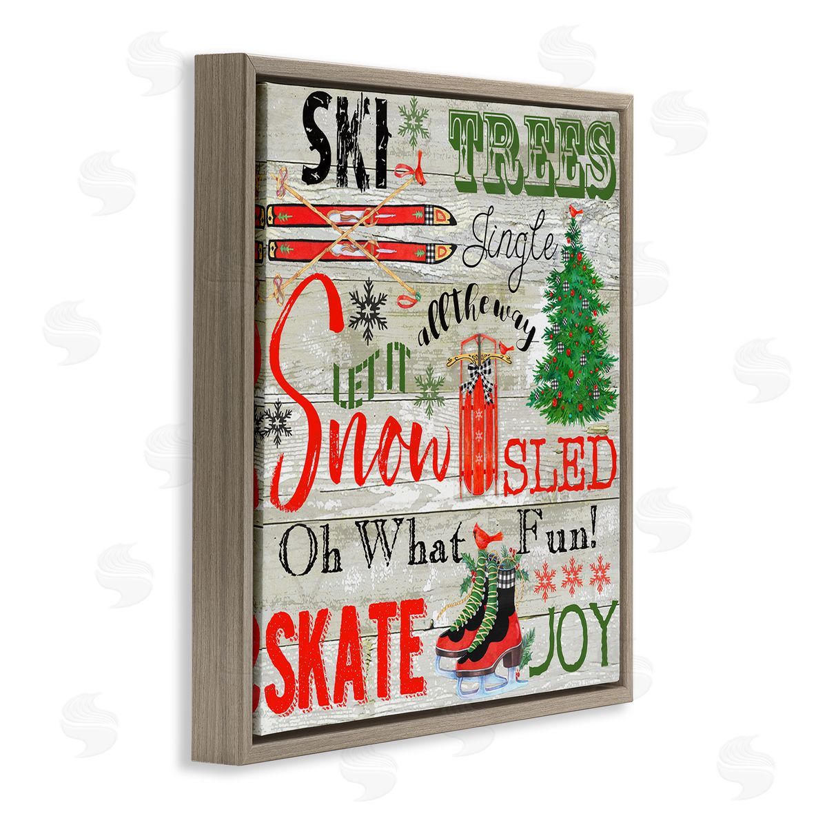 Joys of Winter List Brown Floating Frame Canvas Wall Art, Home Decor by Andrea Tachiera