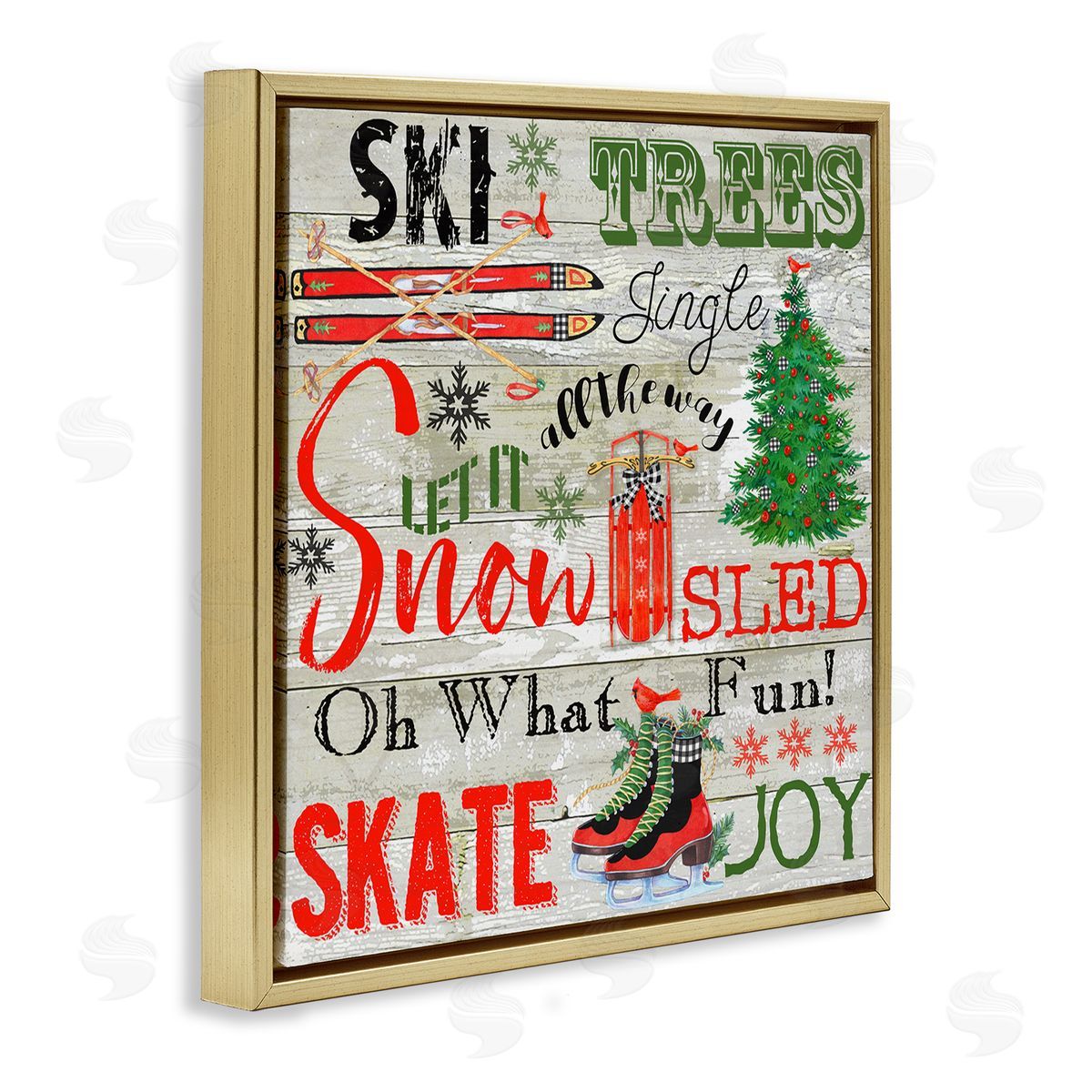 Joys of Winter List Gold Floating Frame Canvas Wall Art, Home Decor by Andrea Tachiera