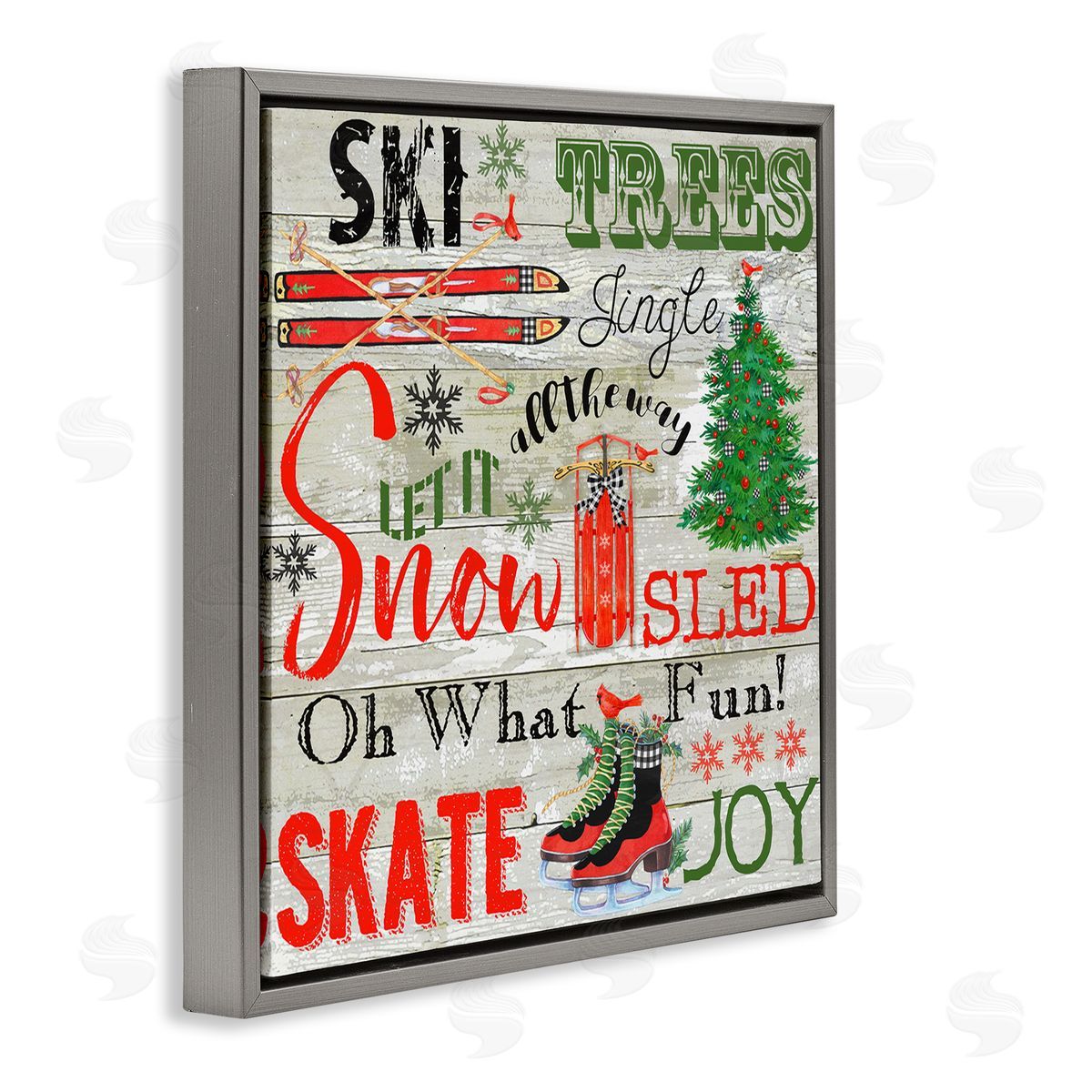 Joys of Winter List Grey Floating Frame Canvas Wall Art, Home Decor by Andrea Tachiera