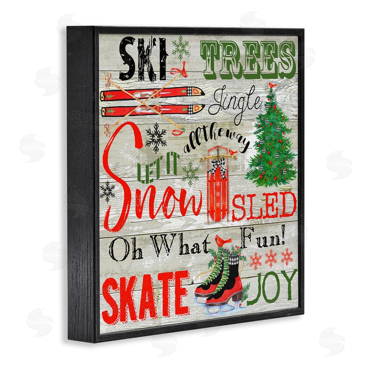 Joys of Winter List Black Frame Print Wall Art, Home Decor by Andrea Tachiera