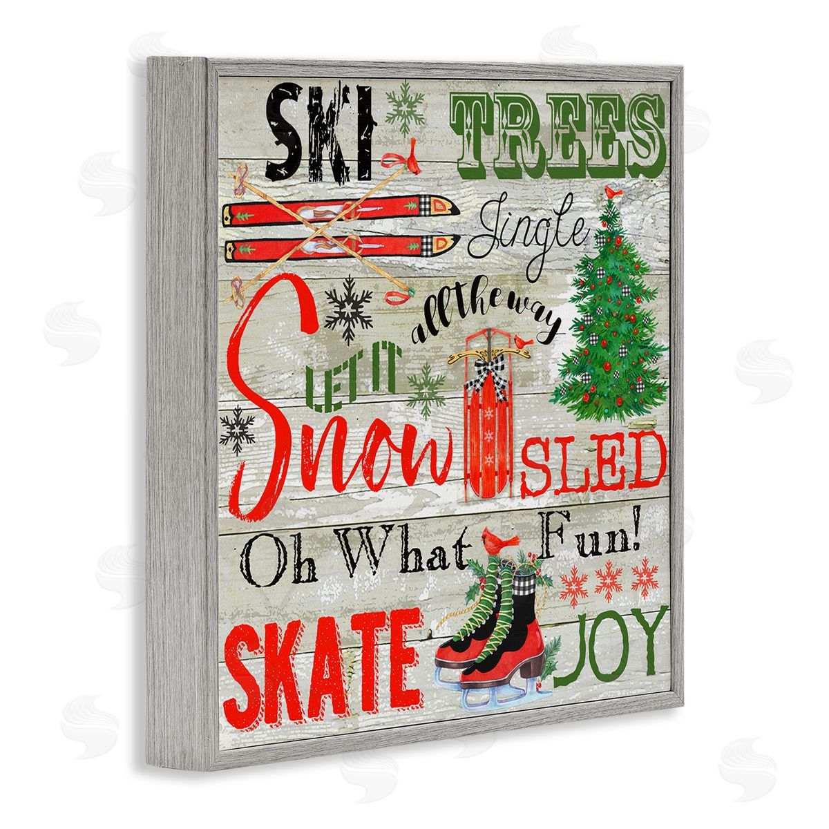 Joys of Winter List Grey Frame Print Wall Art, Home Decor by Andrea Tachiera
