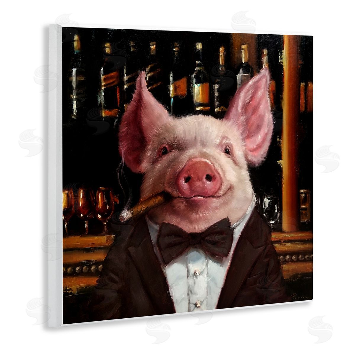 Classy Pig at Cigar Bar Wood Plaque Wall Art, Home Decor by Lucia Heffernan