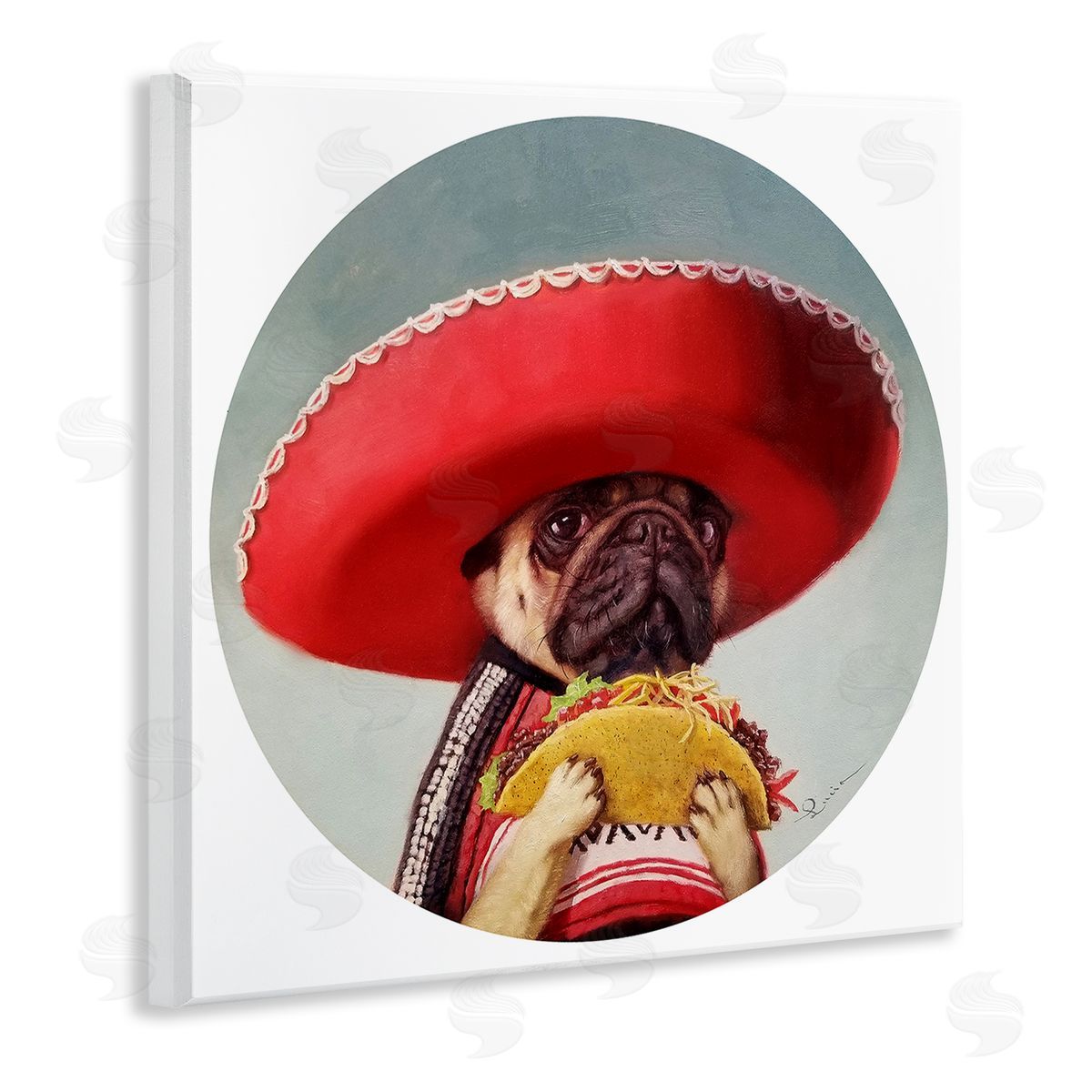 Pug in Sombrero with Taco Wood Plaque Wall Art, Home Decor by Lucia Heffernan