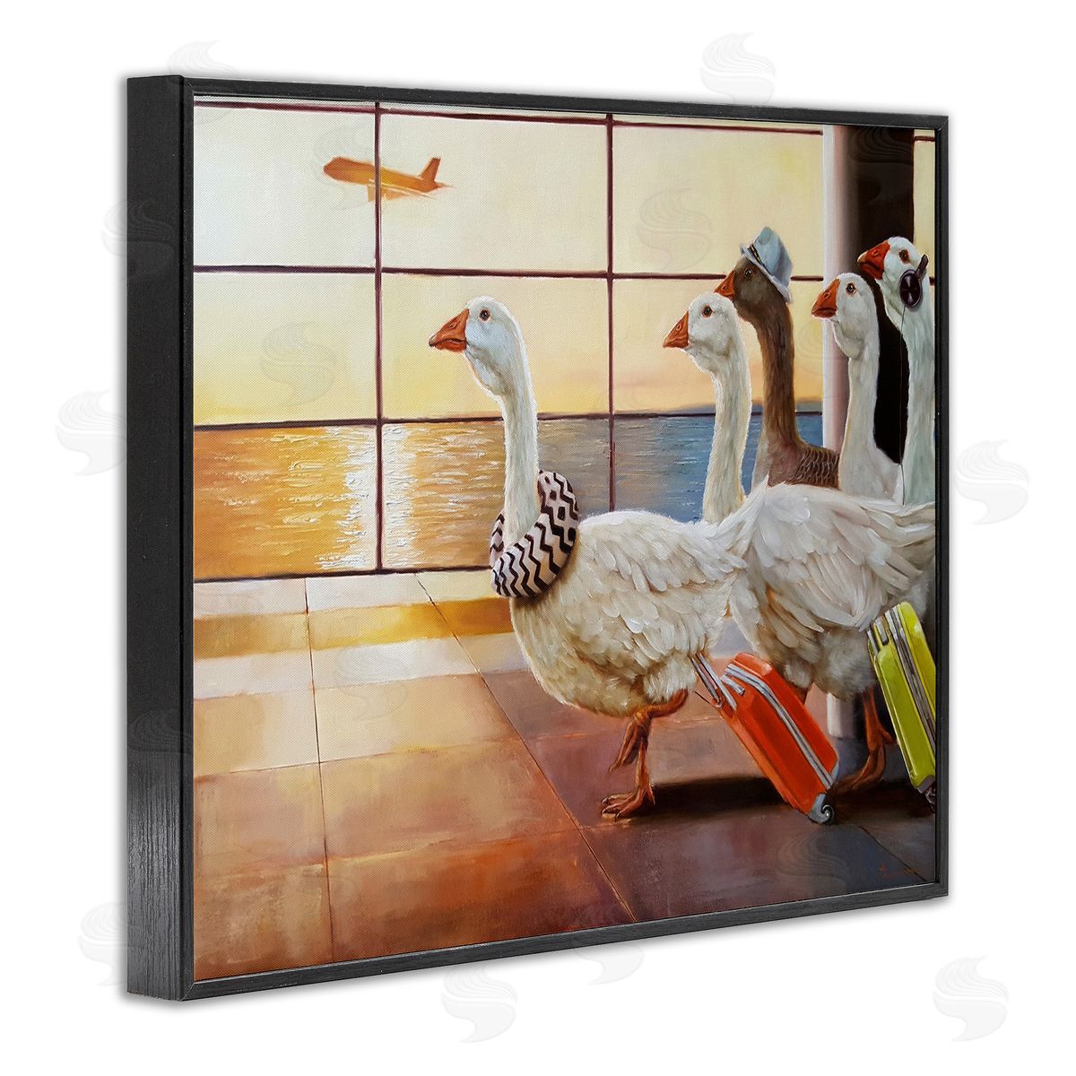 Flock of Geese at Airport Black Frame Print Wall Art, Home Decor by Lucia Heffernan